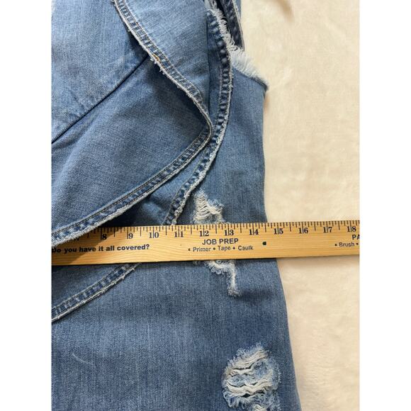 Jonathan Simkhai Asymmetric Ruffled Dress Womens 6 Distressed Indigo Denim - Picture 9 of 14